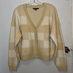 VANS Women's Winter Checkered Yellow & Cream Relaxed Cardigan | Size Medium